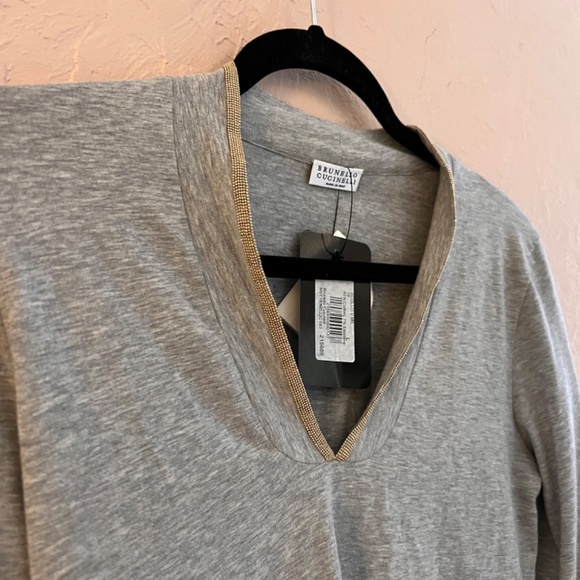 Brunello Cucinelli Scollo V Gray Cotton Long Sleeved T-shirt L - Picture 8 of 15